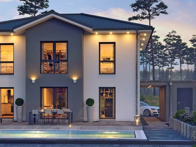 Fertighaus Stadtvilla 22-157 von BoHolz Haus Schlüsselfertig ab 413895€, Stadtvilla Außenansicht 1 Fertighaus Stadtvilla 22-157 von BoHolz Haus Schlüsselfertig ab 413895€, Stadtvilla Außenansicht 1