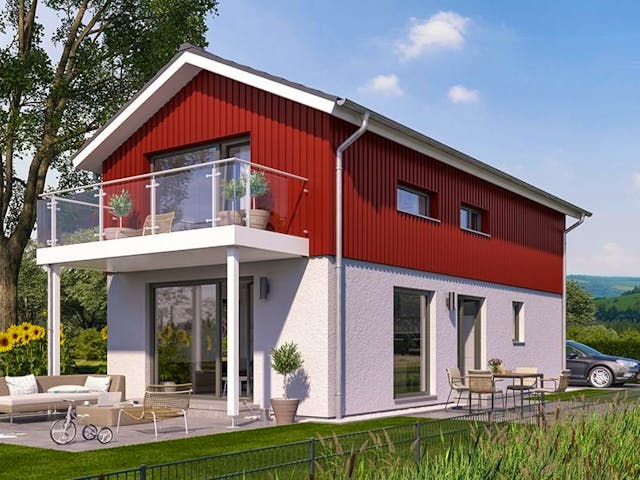 Fertighaus SUNSHINE 107 V2 von Living Fertighaus Schlüsselfertig ab 351141€, Satteldach-Klassiker Außenansicht 1