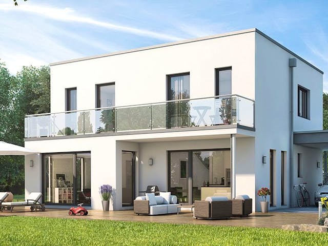 Fertighaus SUNSHINE 143 V7 von Living Fertighaus Schlüsselfertig ab 354271€, Cubushaus Außenansicht 1