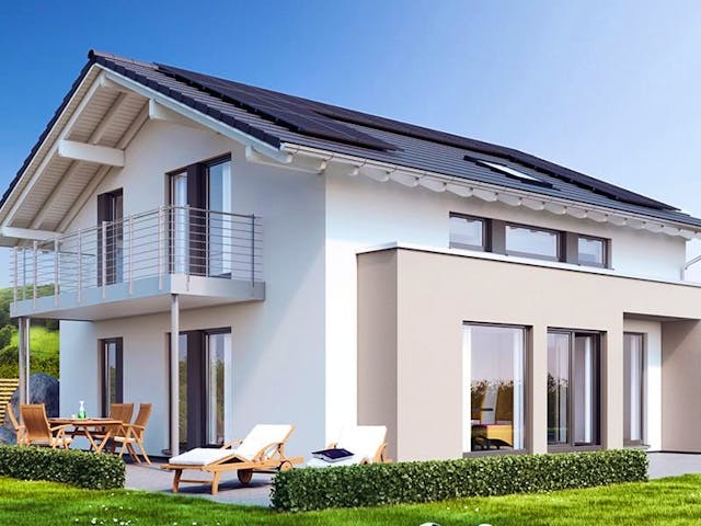 Fertighaus SUNSHINE 154 V4 von Living Fertighaus Schlüsselfertig ab 356356€, Satteldach-Klassiker Außenansicht 1 Fertighaus SUNSHINE 154 V4 von Living Fertighaus Schlüsselfertig ab 356356€, Satteldach-Klassiker Außenansicht 1