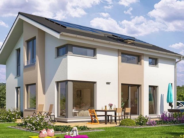Fertighaus SUNSHINE 167 V4 von Living Fertighaus Schlüsselfertig ab 428523€, Satteldach-Klassiker Außenansicht 1