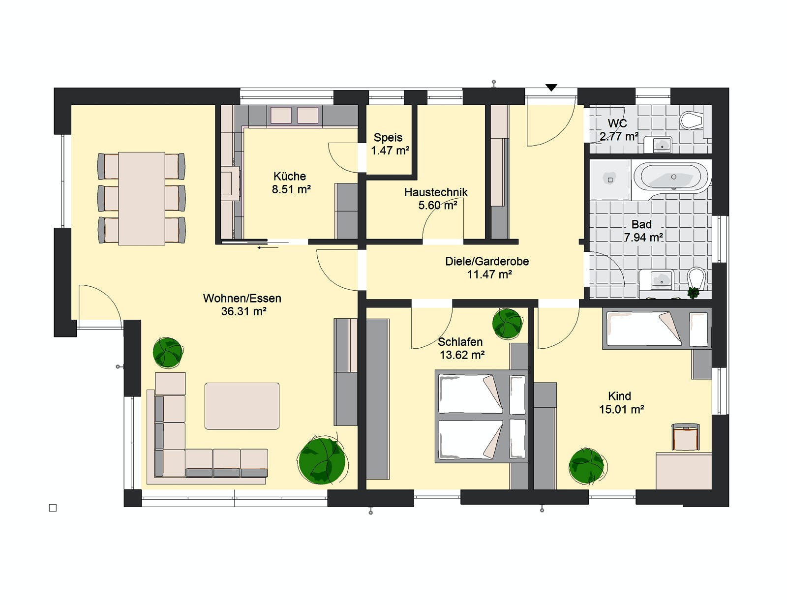 Massivhaus Avantgarde 125 von invivo haus Schlüsselfertig ab 388000€, Bungalow Grundriss 1