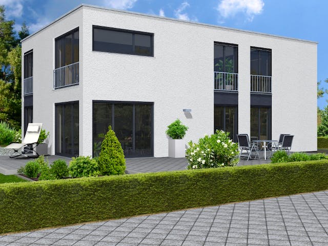 Massivhaus Bauhaus 115 von invivo haus Schlüsselfertig ab 558000€, Cubushaus Außenansicht 1