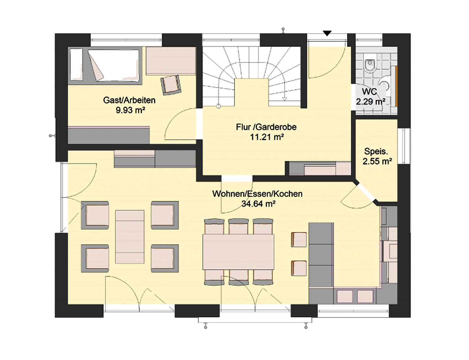Massivhaus Klassik 80 von invivo haus Schlüsselfertig ab 359000€, Satteldach-Klassiker Grundriss 1