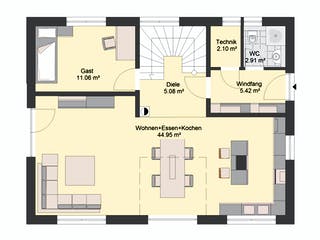 Massivhaus Klassik 93 von invivo haus Schlüsselfertig ab 417533€, Satteldach-Klassiker Grundriss 1