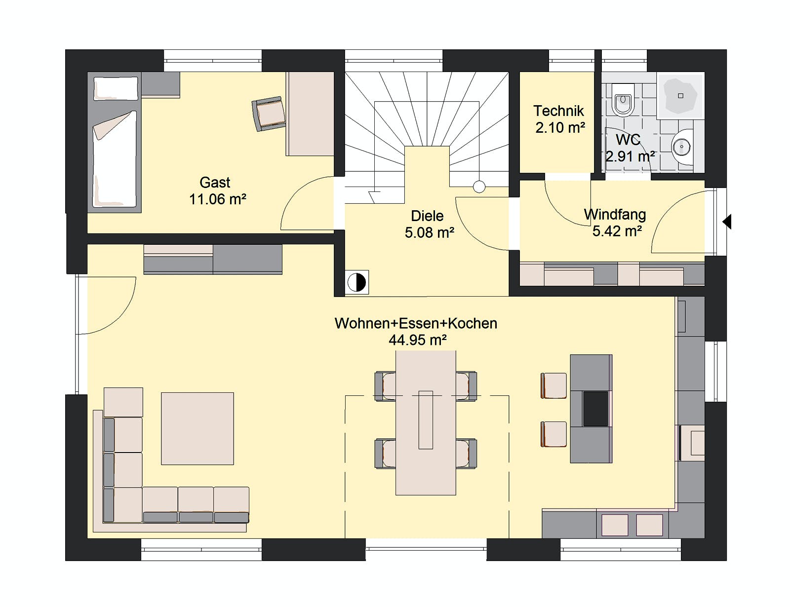 Massivhaus Klassik 93 von invivo haus Schlüsselfertig ab 469100€, Satteldach-Klassiker Grundriss 1