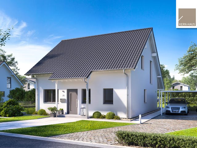 Massivhaus Familienhaus Jano von Kern-Haus Schlüsselfertig ab 325900€, Satteldach-Klassiker Außenansicht 1 Massivhaus Familienhaus Jano von Kern-Haus Schlüsselfertig ab 325900€, Satteldach-Klassiker Außenansicht 1
