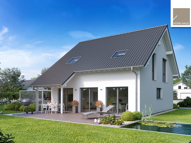 Massivhaus Familienhaus Jano von Kern-Haus Schlüsselfertig ab 404900€, Satteldach-Klassiker Außenansicht 2