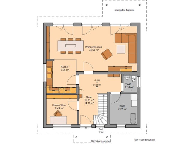 Massivhaus Familienhaus Jano von Kern-Haus Schlüsselfertig ab 404900€, Satteldach-Klassiker Grundriss 1