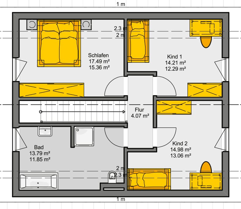 Fertighaus Jedermann Design von Büdenbender Hausbau Schlüsselfertig ab 368115€, Satteldach-Klassiker Grundriss 2