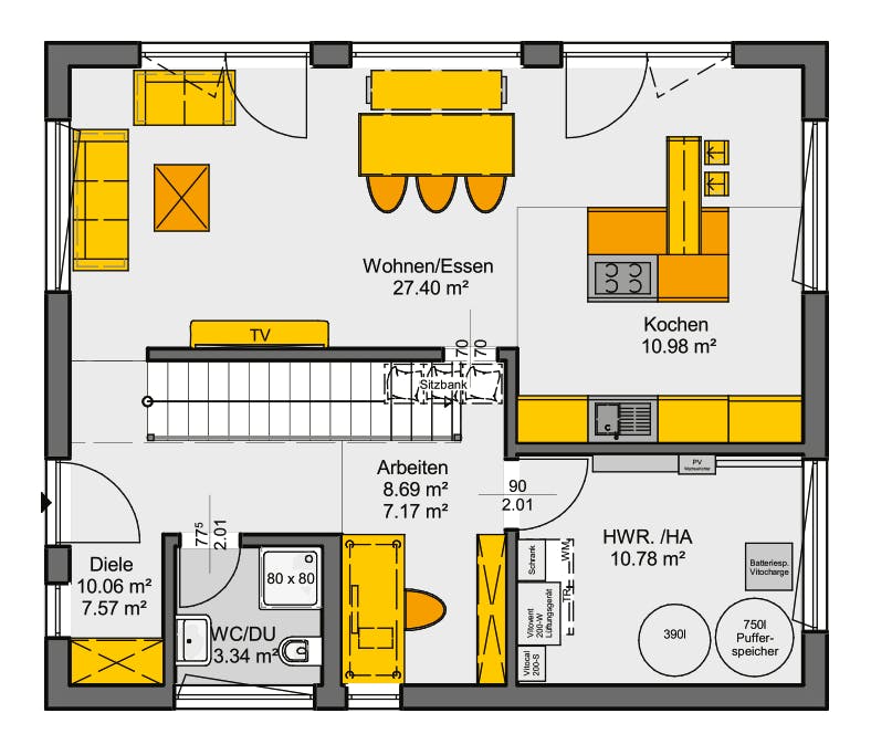 Fertighaus Jedermann Klassik von Büdenbender Hausbau Schlüsselfertig ab 313770€, Satteldach-Klassiker Grundriss 1
