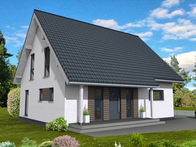 Fertighaus Junge Familie 149 von Suckfüll Energiesparhaus Schlüsselfertig ab 394819€, Satteldach-Klassiker Außenansicht 1 Fertighaus Junge Familie 149 von Suckfüll Energiesparhaus Schlüsselfertig ab 394819€, Satteldach-Klassiker Außenansicht 1