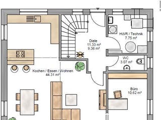 Fertighaus Junge Familie 149 von Suckfüll Energiesparhaus Schlüsselfertig ab 394819€, Satteldach-Klassiker Grundriss 1