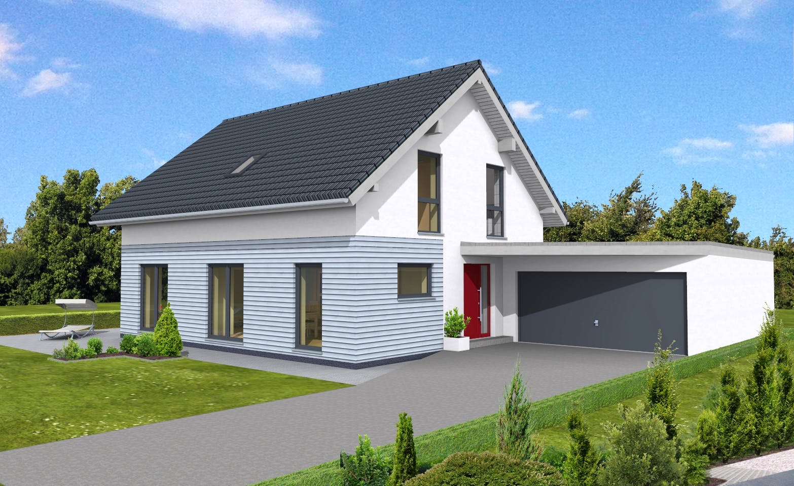 Fertighaus Junge Familie 160 von Suckfüll Energiesparhaus Schlüsselfertig ab 407615€, Satteldach-Klassiker Außenansicht 1