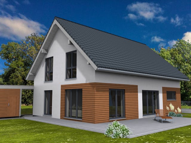 Fertighaus Junge Familie 174 von Suckfüll Energiesparhaus Schlüsselfertig ab 446344€, Satteldach-Klassiker Außenansicht 1