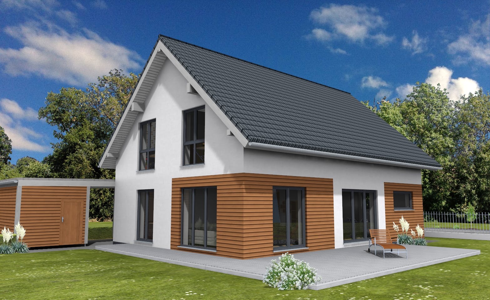 Fertighaus Junge Familie 174 von Suckfüll Energiesparhaus Schlüsselfertig ab 384240€, Satteldach-Klassiker Außenansicht 1