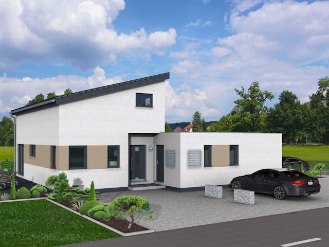 Fertighaus Junto 168 von Fingerhut Haus Schlüsselfertig ab 599262€, Pultdachhaus Außenansicht 1