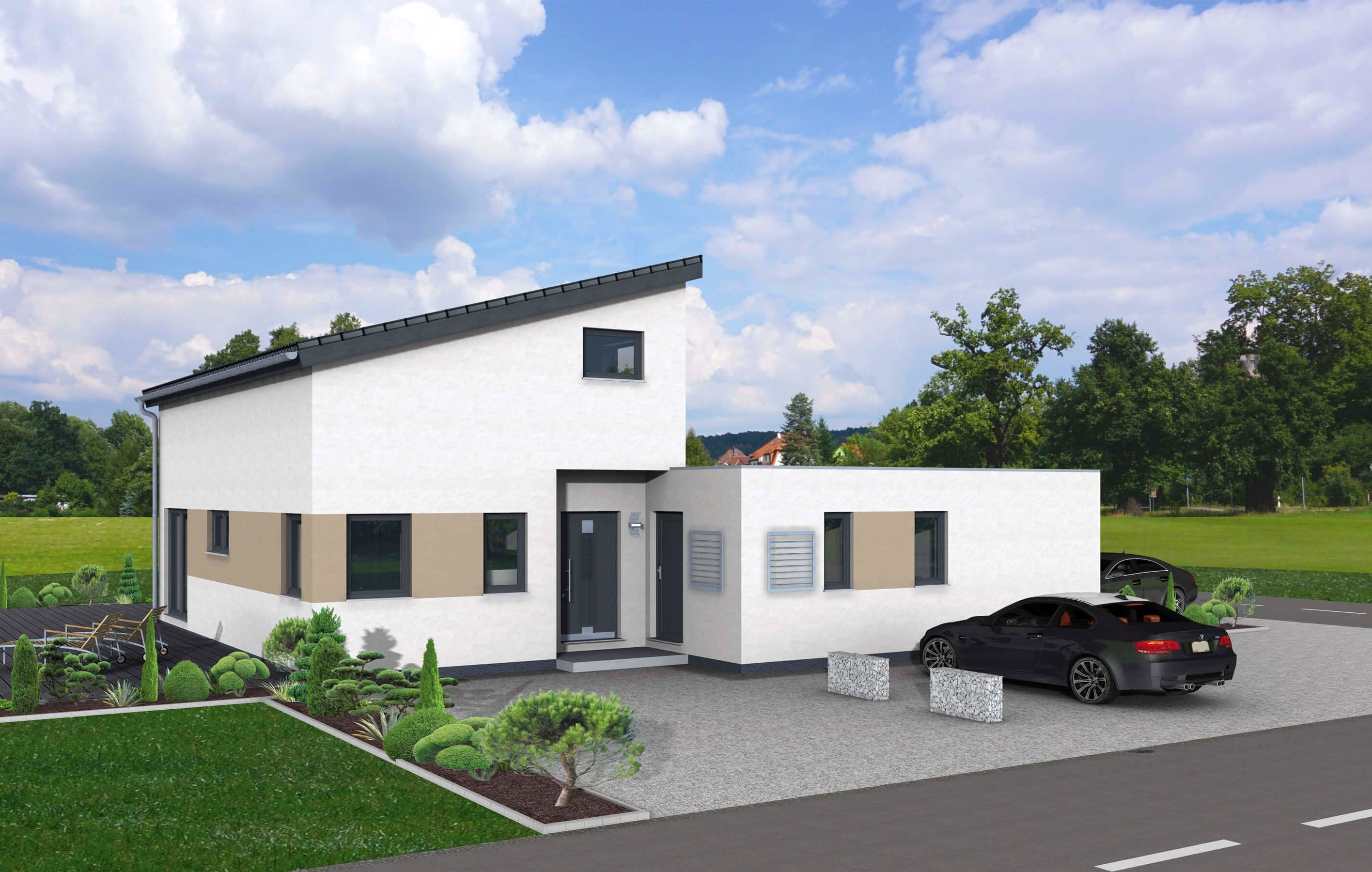 Fertighaus Junto 168 von FINGERHUT-HAUS Schlüsselfertig ab 602446€, Pultdachhaus Außenansicht 1