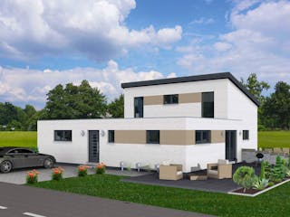 Fertighaus Junto 168 von Fingerhut Haus Schlüsselfertig ab 596025€, Pultdachhaus Außenansicht 2