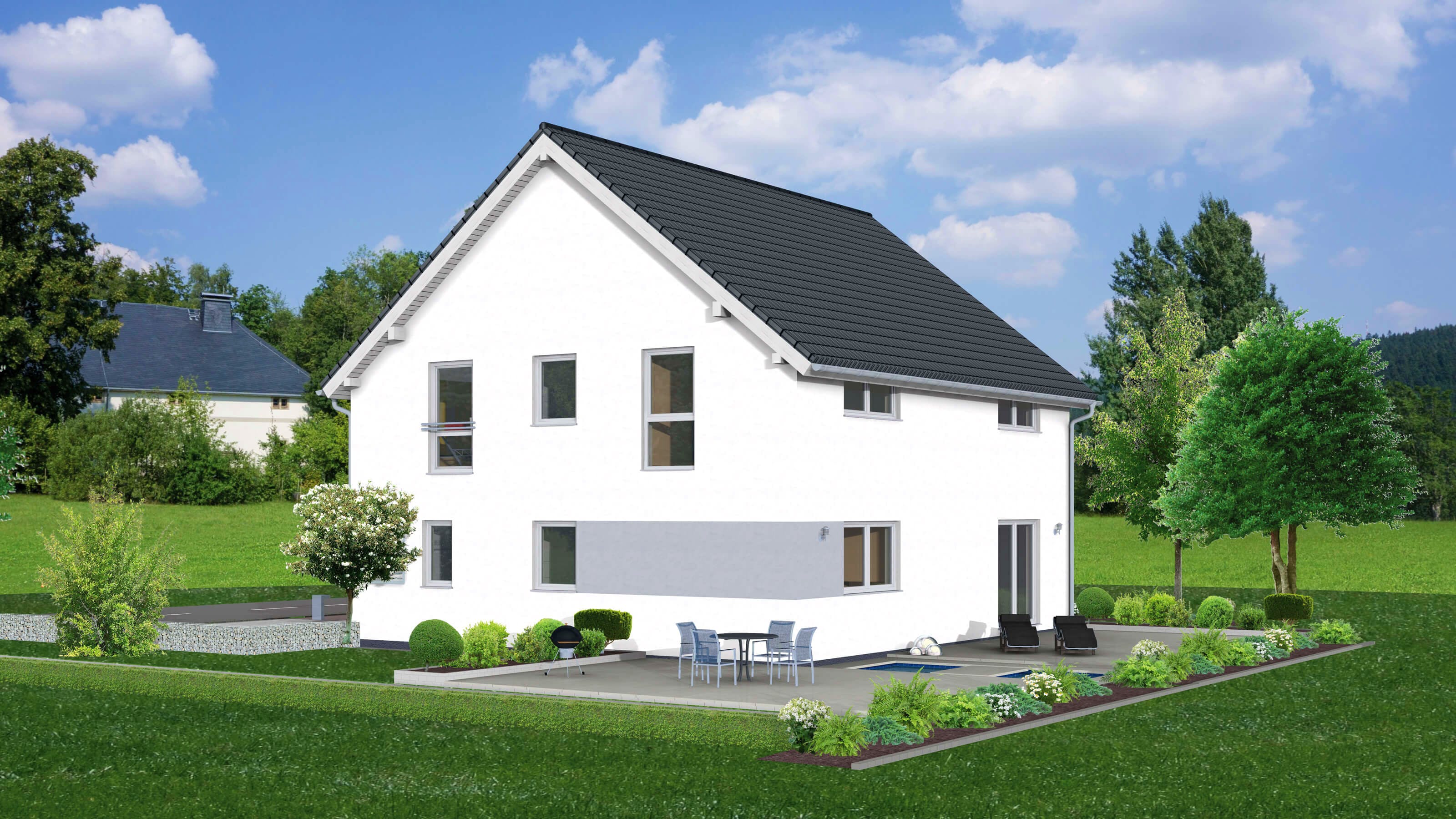 Fertighaus Junto 184 von FINGERHUT-HAUS Schlüsselfertig ab 554373€, Satteldach-Klassiker Außenansicht 2