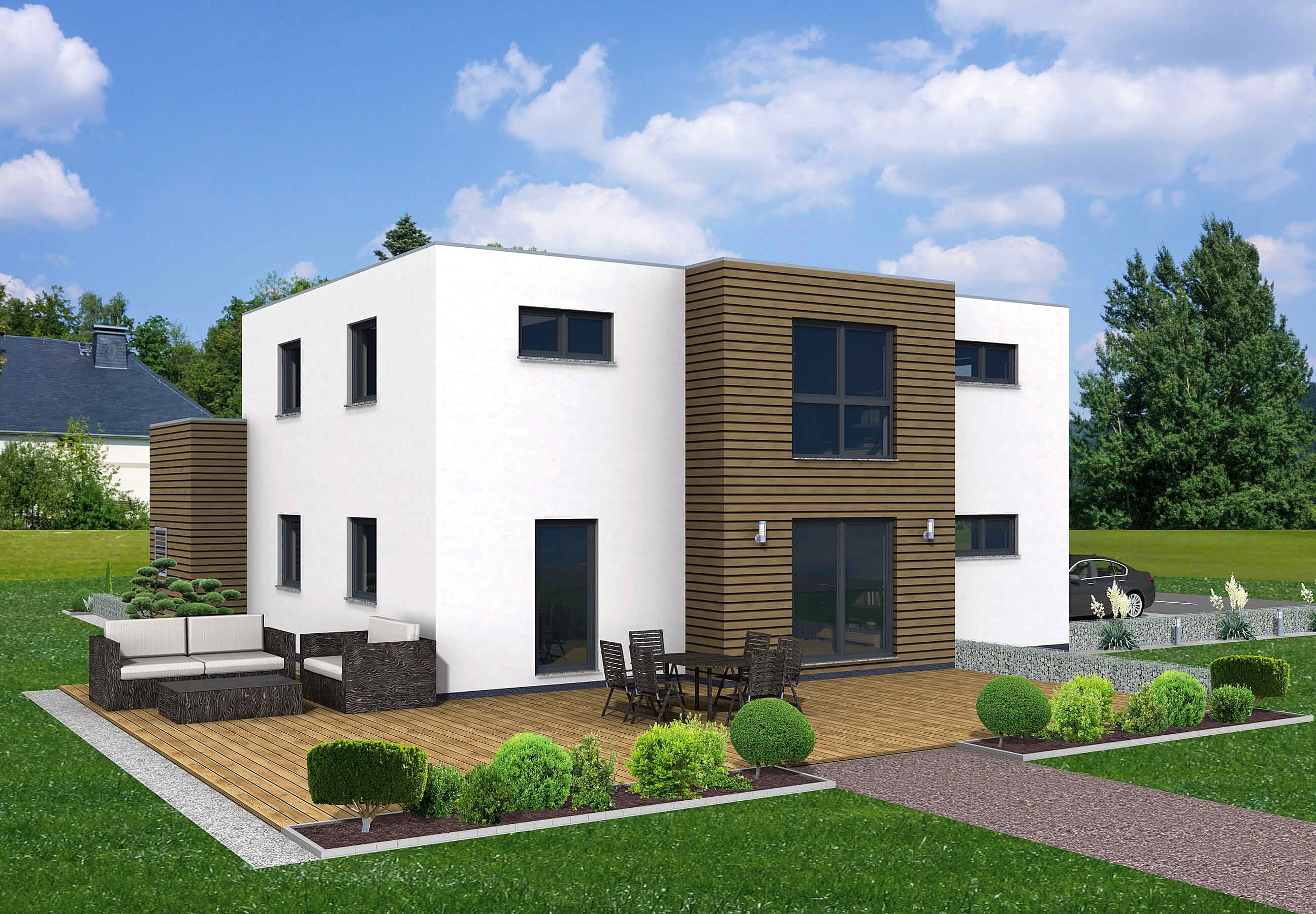 Fertighaus Junto 209 von FINGERHUT-HAUS Schlüsselfertig ab 635570€, Cubushaus Außenansicht 1