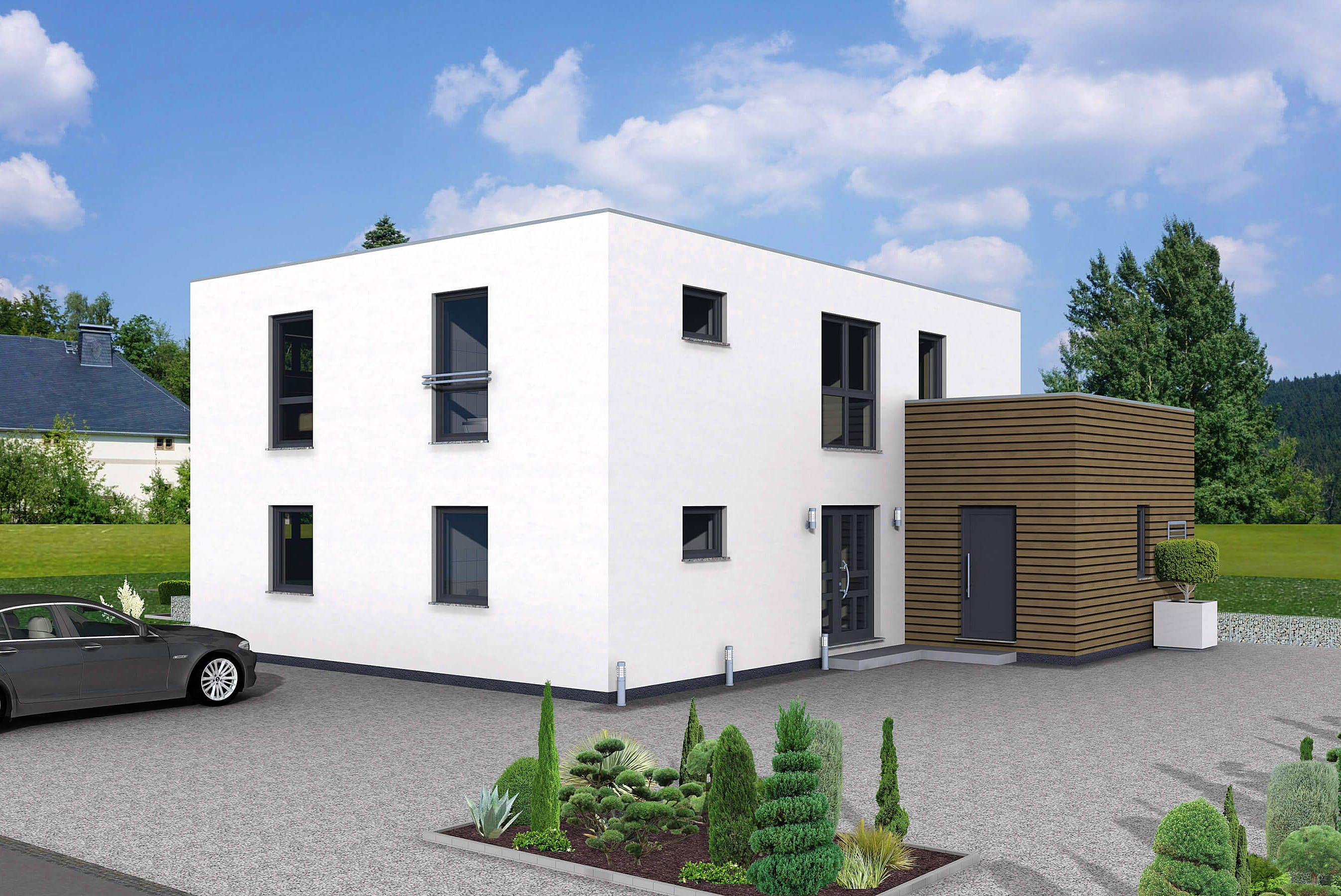 Fertighaus Junto 209 von FINGERHUT-HAUS Schlüsselfertig ab 635570€, Cubushaus Außenansicht 2