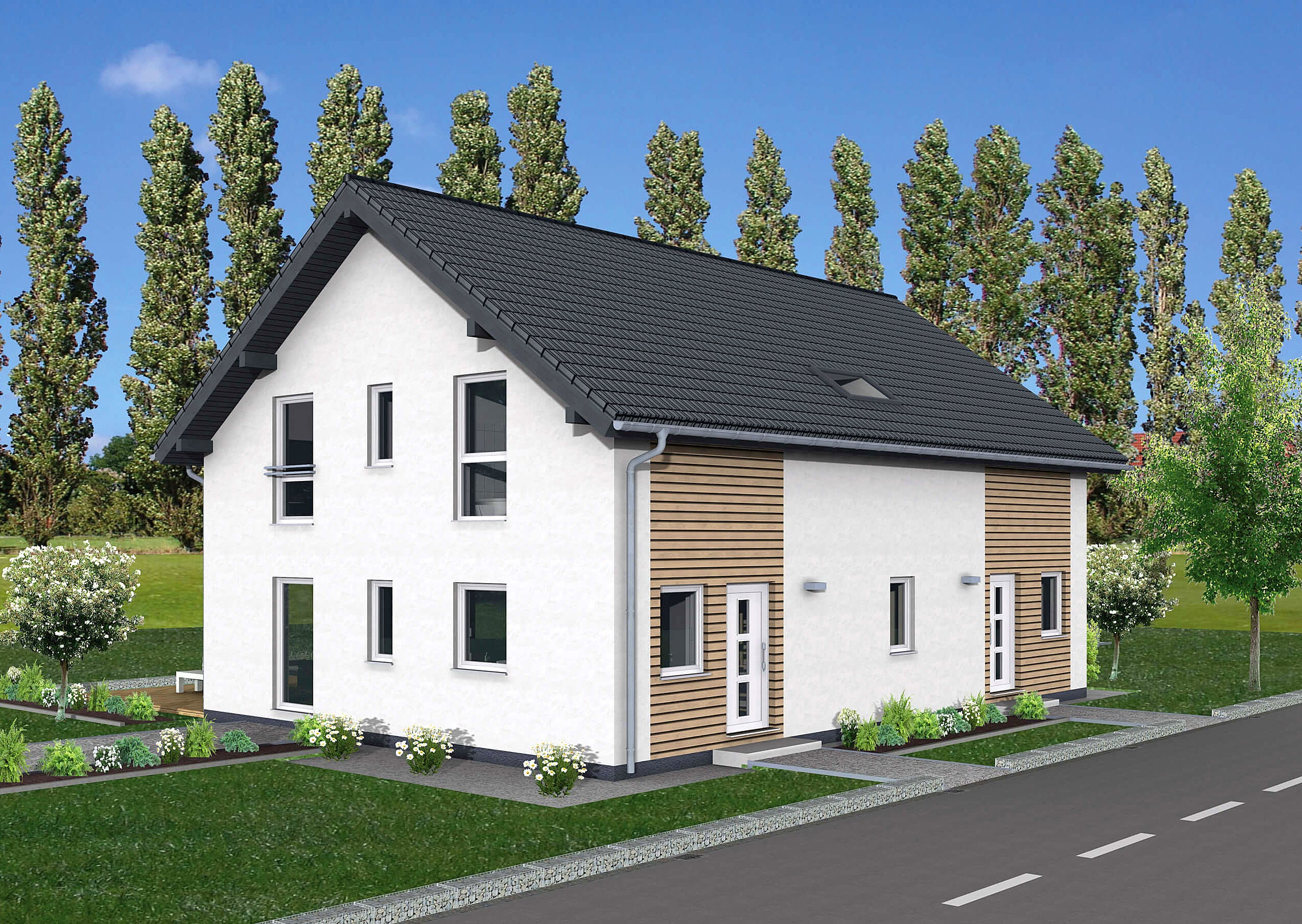 Fertighaus Junto 211 von FINGERHUT-HAUS Schlüsselfertig ab 617367€, Satteldach-Klassiker Außenansicht 2