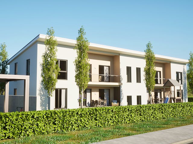 Fertighaus Mehrfamilienhaus GENDOS 4.301_a von KAMPA - Mehrfamilienhäuser Schlüsselfertig ab 1722776€, Außenansicht 1