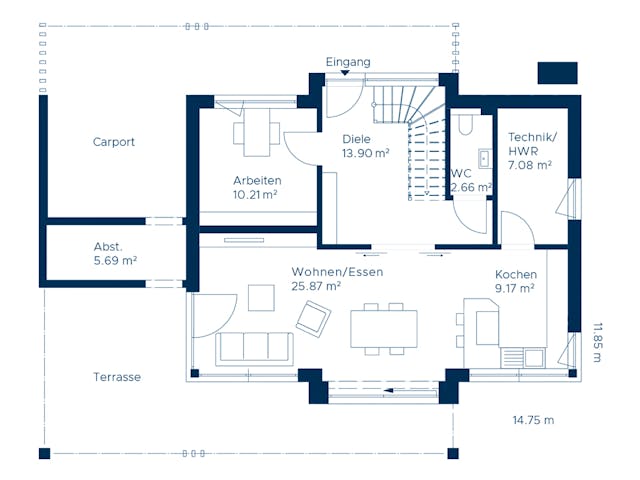 Fertighaus Concept 2.1 von KAMPA Schlüsselfertig ab 656412€, Satteldach-Klassiker Grundriss 1