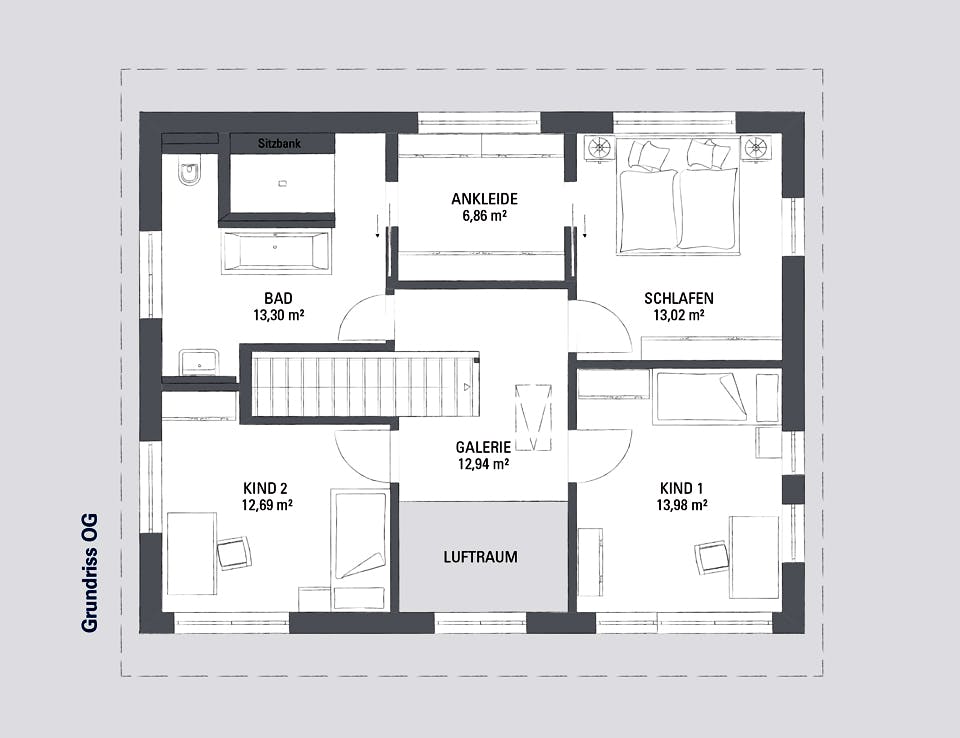 Fertighaus Edition Haus No. 2 von KAMPA Schlüsselfertig ab 481780€, Satteldach-Klassiker Grundriss 2
