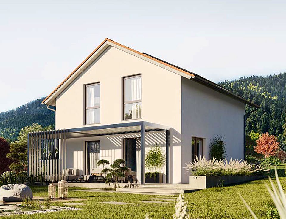 Fertighaus Edition Haus No. 3 von KAMPA Schlüsselfertig ab 373289€, Satteldach-Klassiker Außenansicht 1