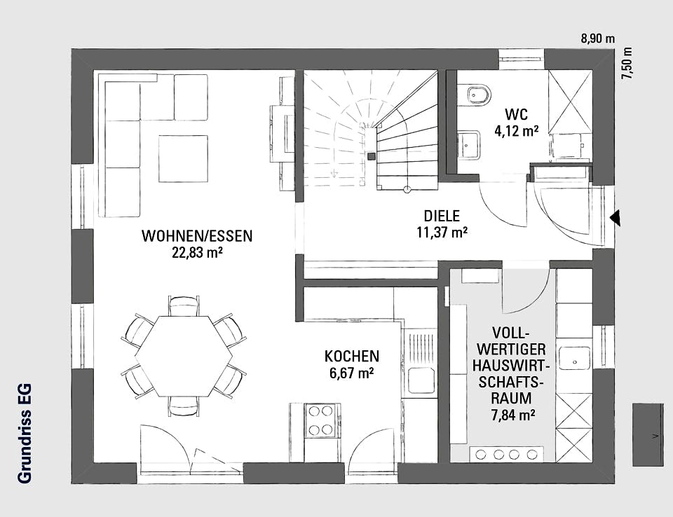 Fertighaus Edition Haus No. 3 von KAMPA Schlüsselfertig ab 373289€, Satteldach-Klassiker Grundriss 1