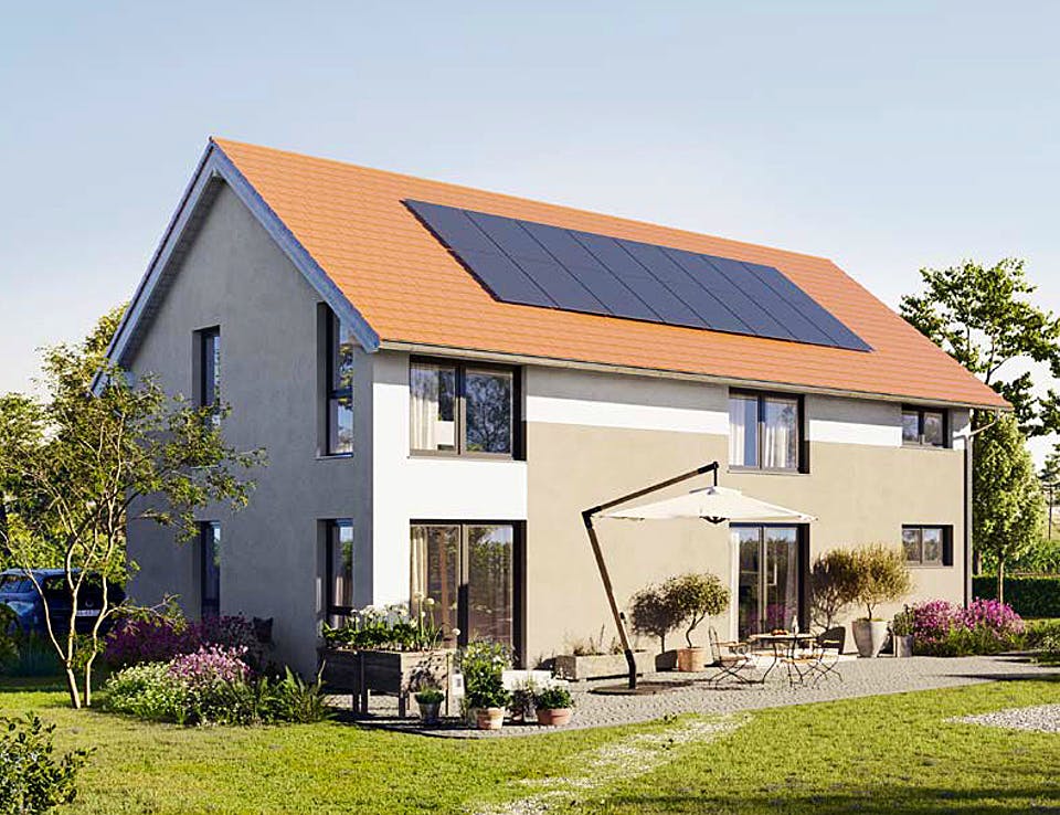 Fertighaus Edition Haus No. 5 von KAMPA Schlüsselfertig ab 486688€, Satteldach-Klassiker Außenansicht 1