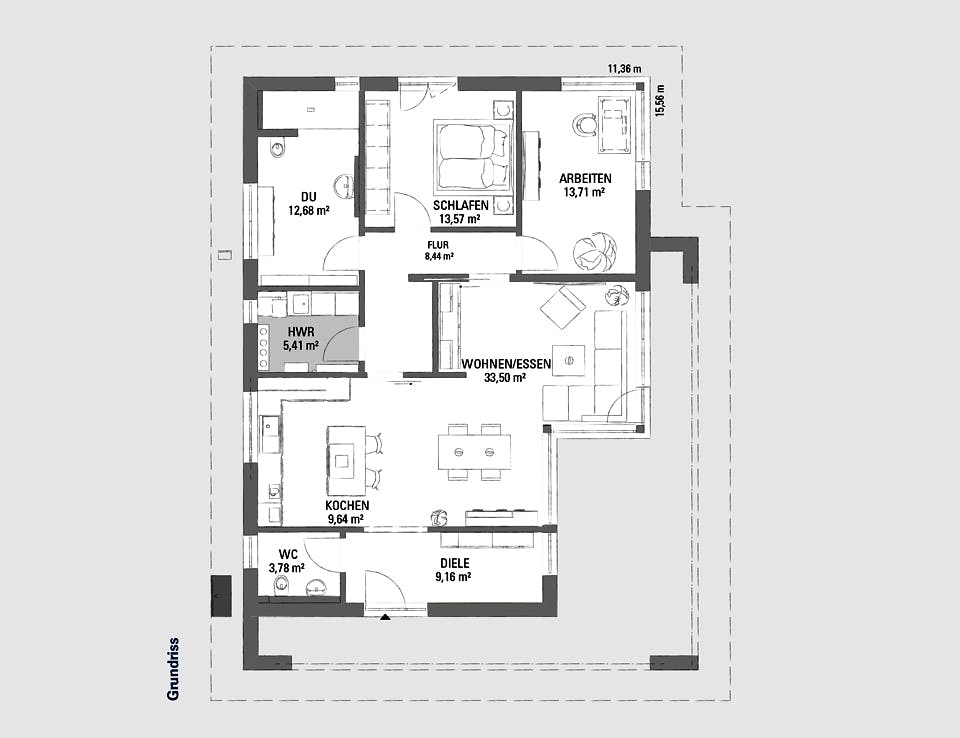 Fertighaus Edition Haus No. 6 von KAMPA Schlüsselfertig ab 470948€, Bungalow Grundriss 1