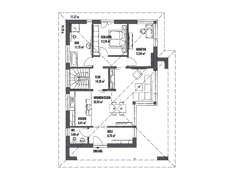 Fertighaus CLARON 1.1090 von KAMPA, Bungalow Grundriss 1
