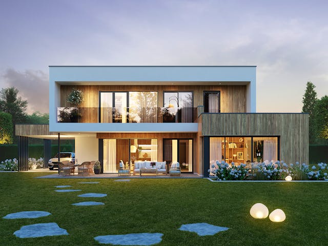 Fertighaus Signature K186 von KAMPA Schlüsselfertig ab 755939€, Cubushaus Außenansicht 1 Fertighaus Signature K186 von KAMPA Schlüsselfertig ab 755939€, Cubushaus Außenansicht 1