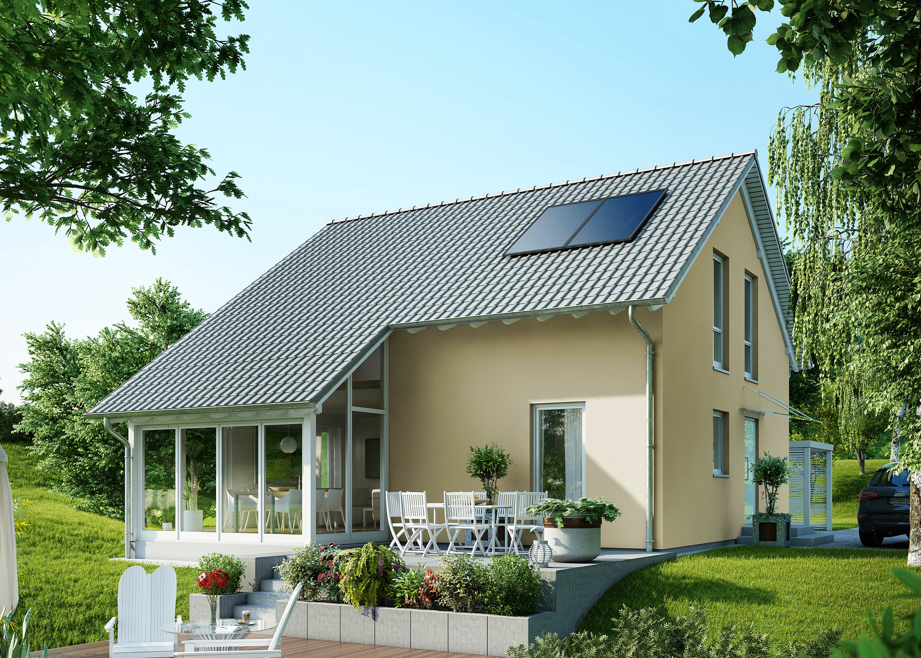 Fertighaus Kastanienallee von GUSSEK HAUS Schlüsselfertig ab 315200€, Satteldach-Klassiker Außenansicht 1