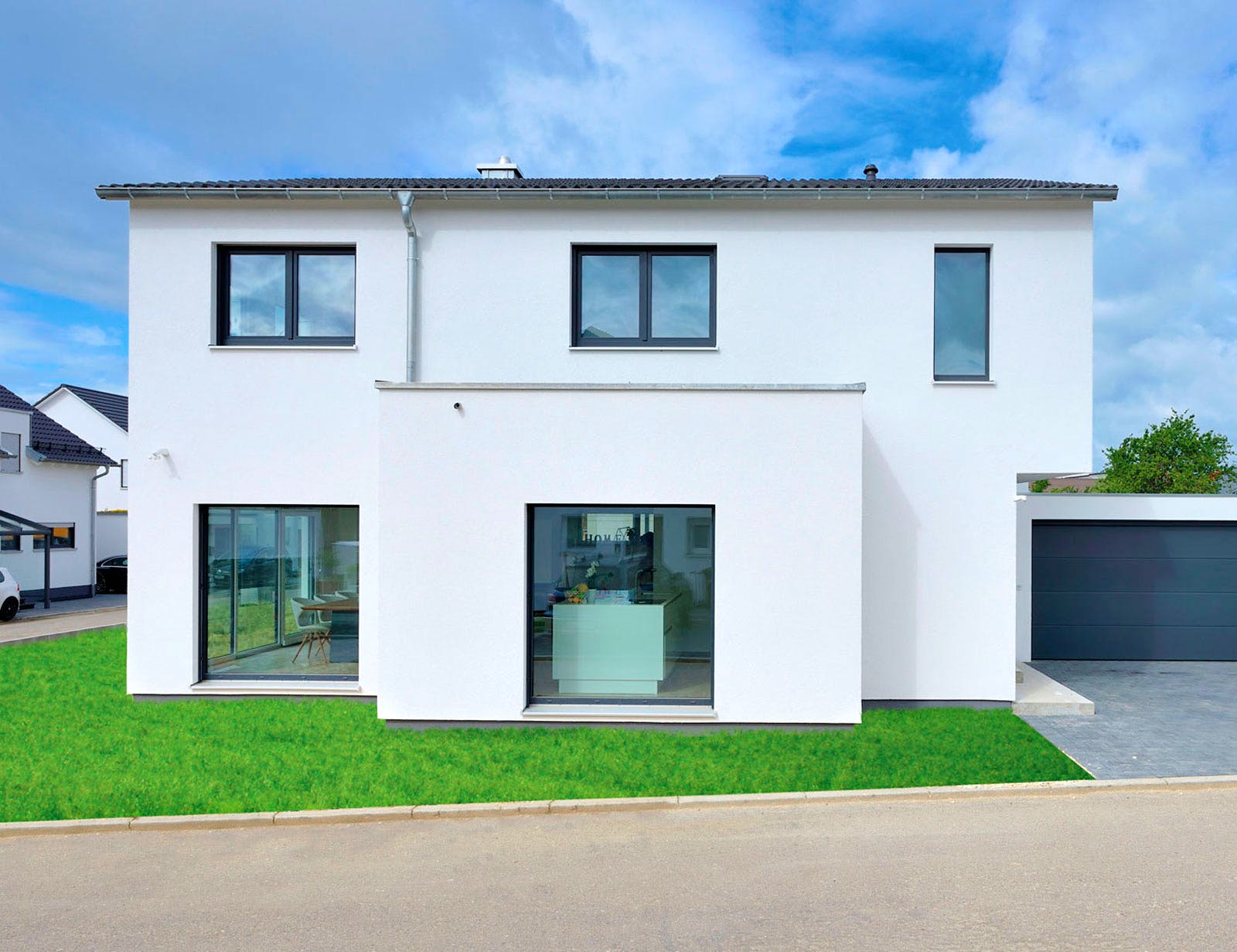 Fertighaus Haus Schöneberg von Fertighaus WEISS Schlüsselfertig ab 408000€, Pultdachhaus Außenansicht 2