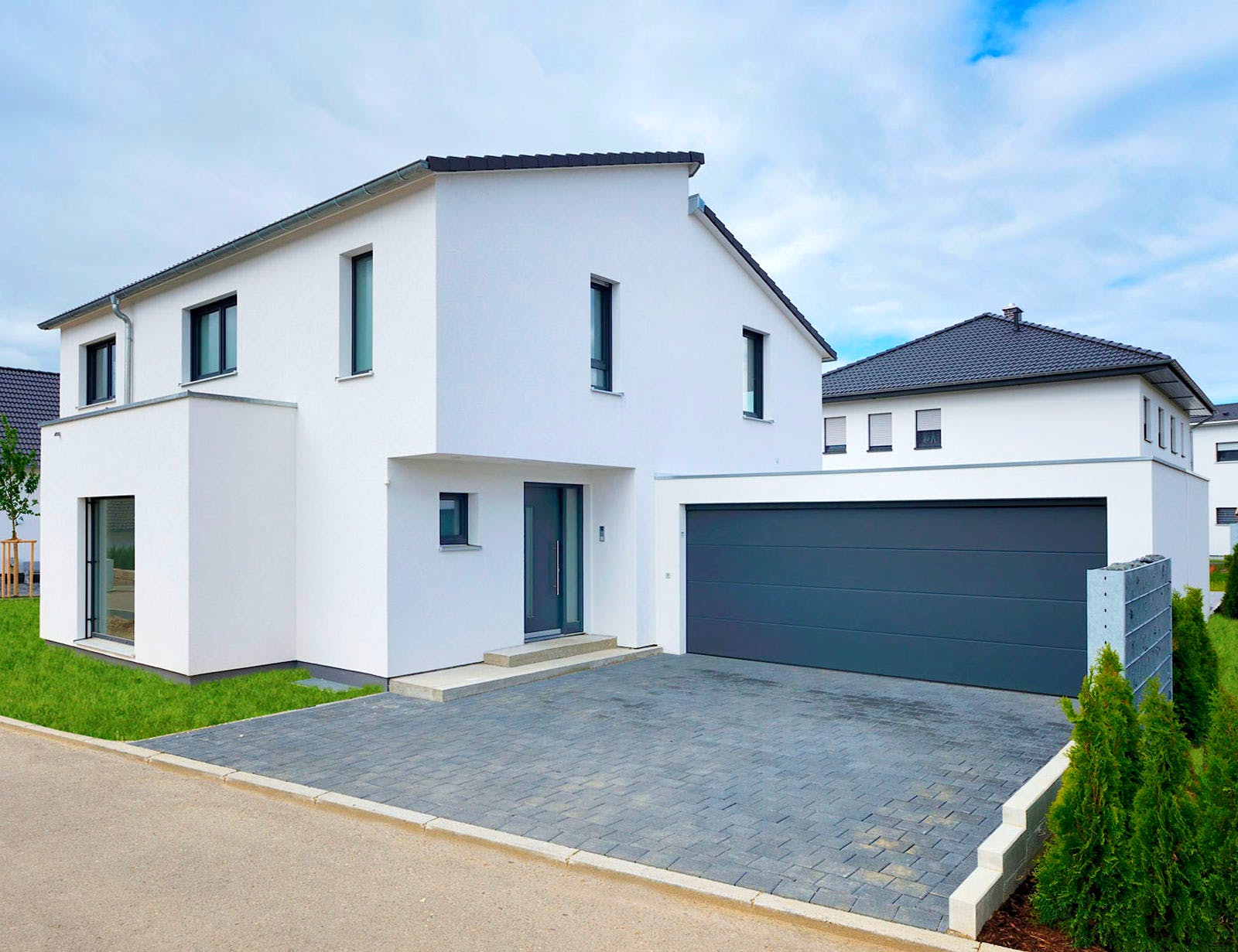 Fertighaus Haus Schöneberg von Fertighaus WEISS Schlüsselfertig ab 408000€, Pultdachhaus Außenansicht 3