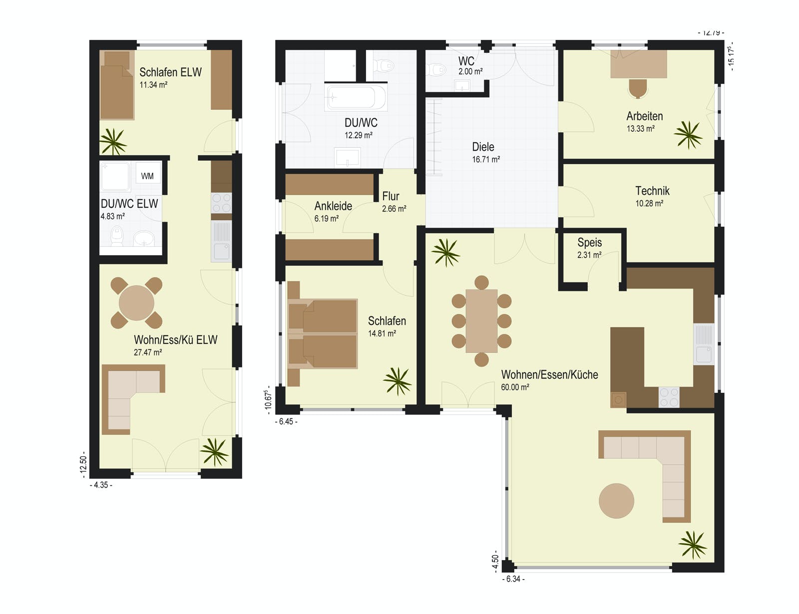 Fertighaus Haus Bader von Keitel-Haus Schlüsselfertig ab 434750€, Bungalow Grundriss 1