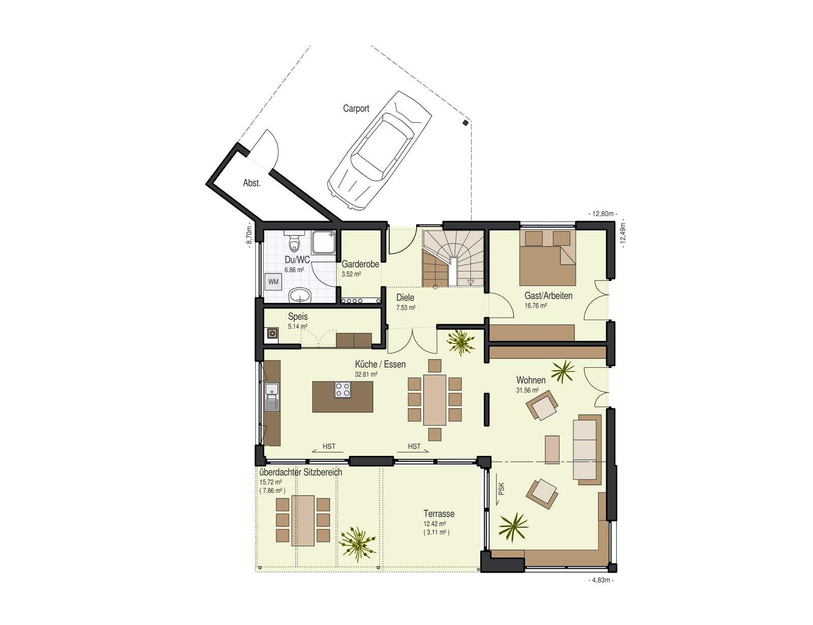 Fertighaus Haus Brettheim von Keitel-Haus Schlüsselfertig ab 397400€, Satteldach-Klassiker Grundriss 1
