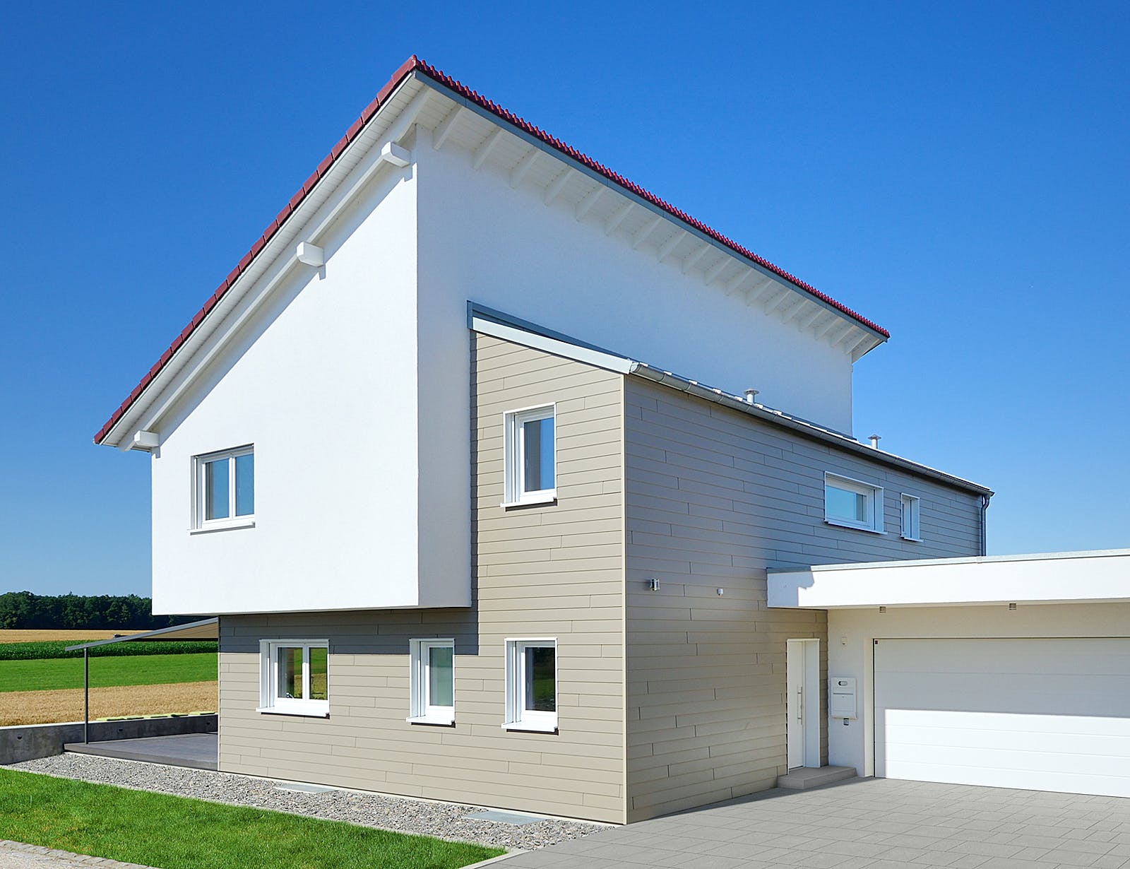 Fertighaus Haus Sonnenfeld von Keitel-Haus Schlüsselfertig ab 367400€, Pultdachhaus Außenansicht 2