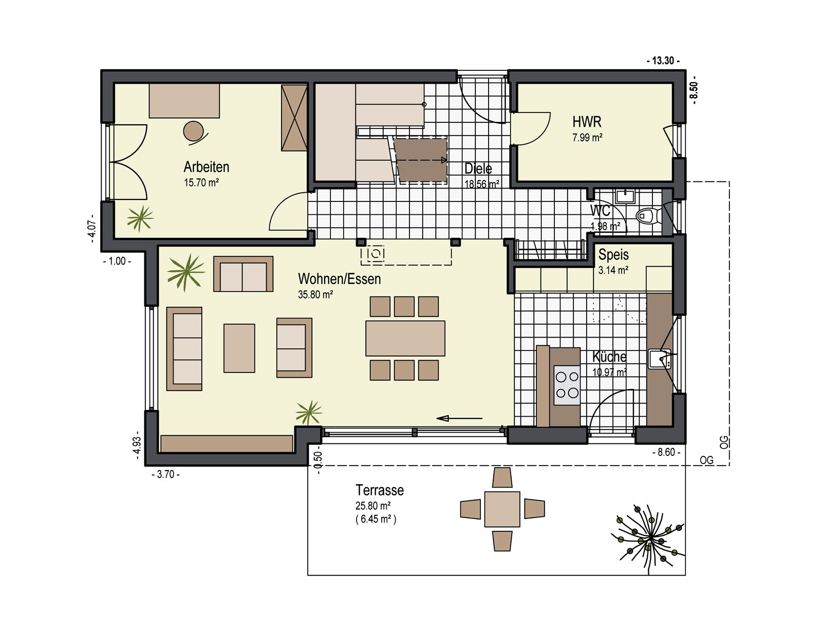 Fertighaus Haus Sonnenfeld von Keitel-Haus Schlüsselfertig ab 367400€, Pultdachhaus Grundriss 1
