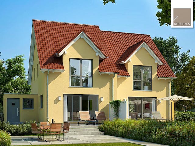 Massivhaus Doppelhaus Twin von Kern-Haus Schlüsselfertig ab 349900€, Satteldach-Klassiker Außenansicht 1