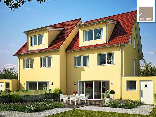 Massivhaus Doppelhaus Twin XL von Kern-Haus Schlüsselfertig ab 414900€, Satteldach-Klassiker Außenansicht 1 Massivhaus Doppelhaus Twin XL von Kern-Haus Schlüsselfertig ab 414900€, Satteldach-Klassiker Außenansicht 1