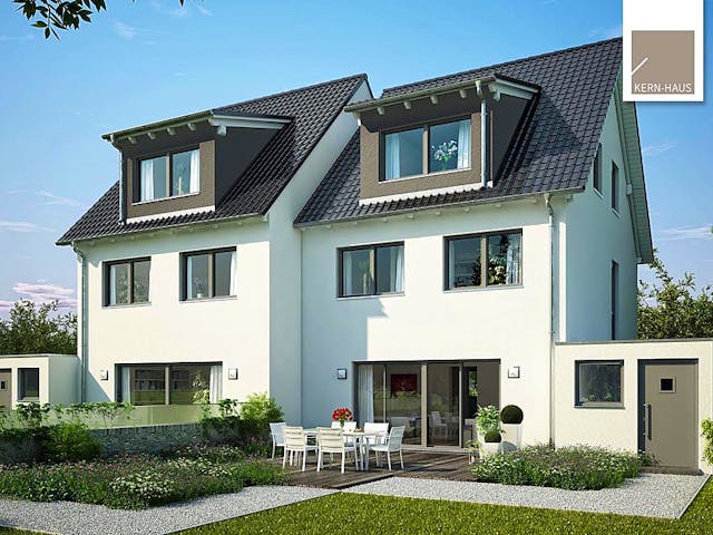 Massivhaus Doppelhaus Twin XXL von Kern-Haus Schlüsselfertig ab 445900€, Satteldach-Klassiker Außenansicht 1 Massivhaus Doppelhaus Twin XXL von Kern-Haus Schlüsselfertig ab 445900€, Satteldach-Klassiker Außenansicht 1