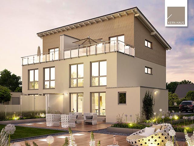 Massivhaus Doppelhaus View von Kern-Haus Schlüsselfertig ab 515900€, Pultdachhaus Außenansicht 1 Massivhaus Doppelhaus View von Kern-Haus Schlüsselfertig ab 515900€, Pultdachhaus Außenansicht 1