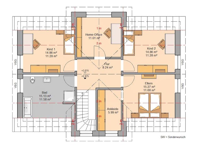 Massivhaus Familienhaus Aura von Kern-Haus Schlüsselfertig ab 418900€, Satteldach-Klassiker Grundriss 2