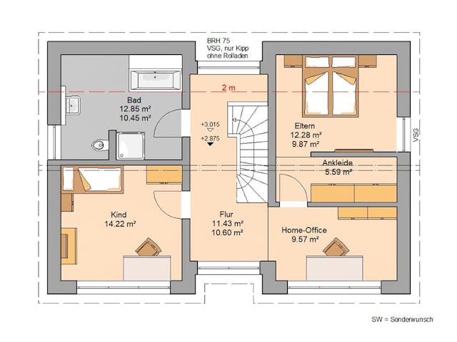 Massivhaus Familienhaus Vio von Kern-Haus Schlüsselfertig ab 374900€, Pultdachhaus Grundriss 2