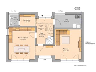 Massivhaus Familienhaus Vio Plus von Kern-Haus Schlüsselfertig ab 386900€, Pultdachhaus Grundriss 1